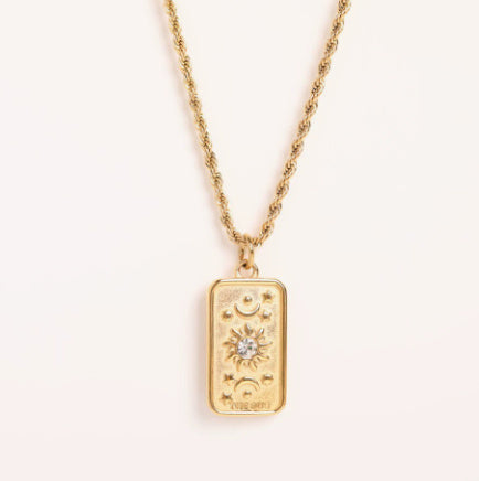 Fashion Tarot Necklace With Rhinestones Diamond Set Pendant Stainless Steel Rectangular Drip Necklace Jewelry