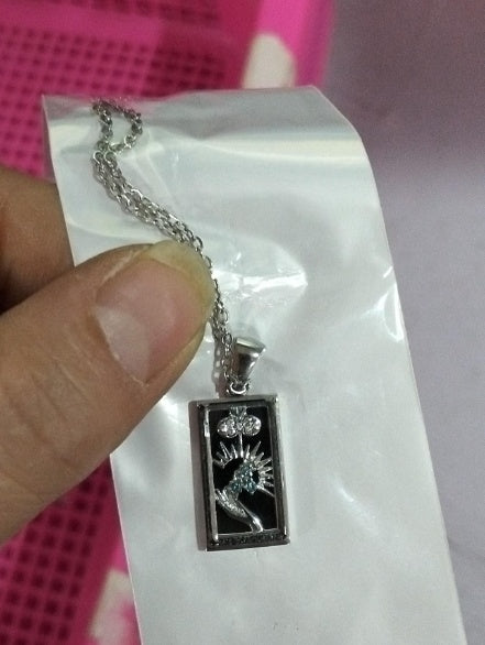 Fashion Tarot Necklace With Rhinestones Diamond Set Pendant Stainless Steel Rectangular Drip Necklace Jewelry